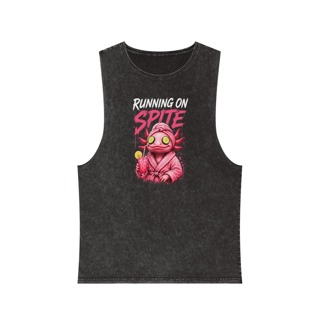 Running on Spite — Front Print Stonewash Tank — Black Stone — printed front