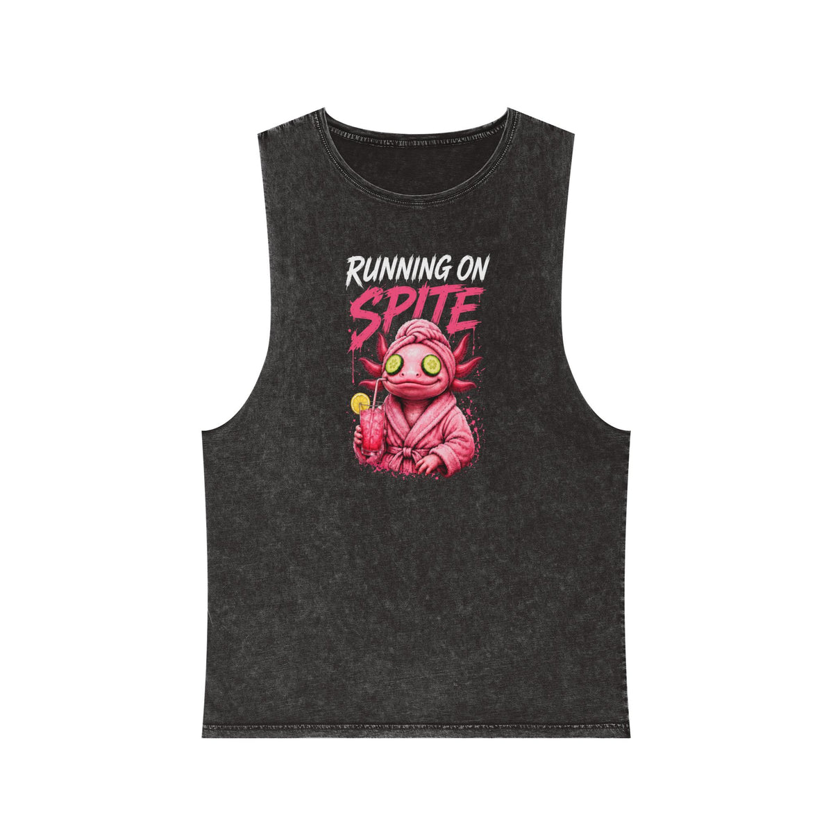 Running on Spite — Front Print Stonewash Tank — Black Stone — printed front