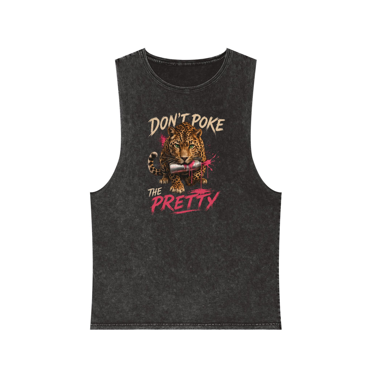 Don't Poke the Pretty — Front Print Stonewash Tank — Black Stone — printed front