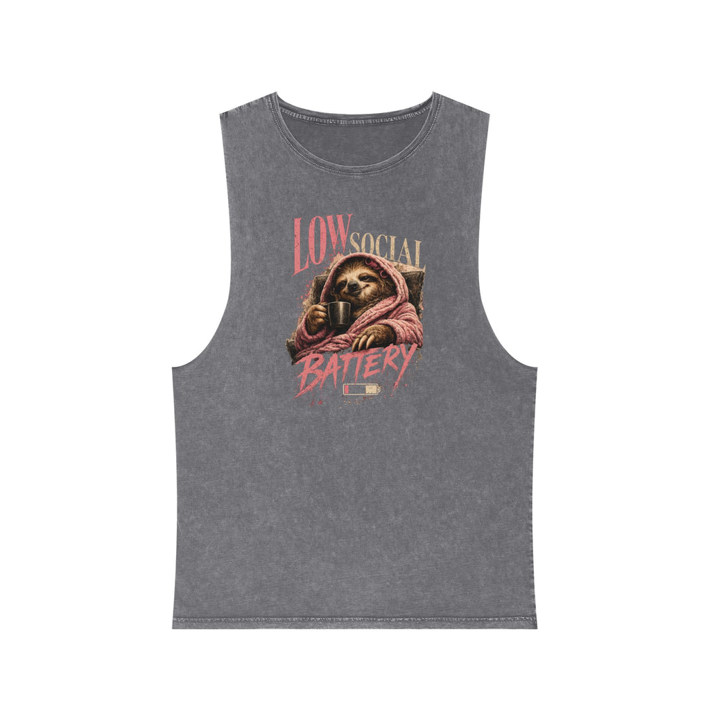 Low Social Battery — Front Print Stonewash Tank — Ash Stone — printed front