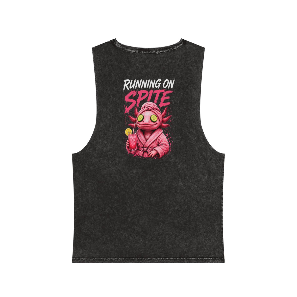 Running on Spite — Back Print Stonewash Tank — Black Stone — printed back
