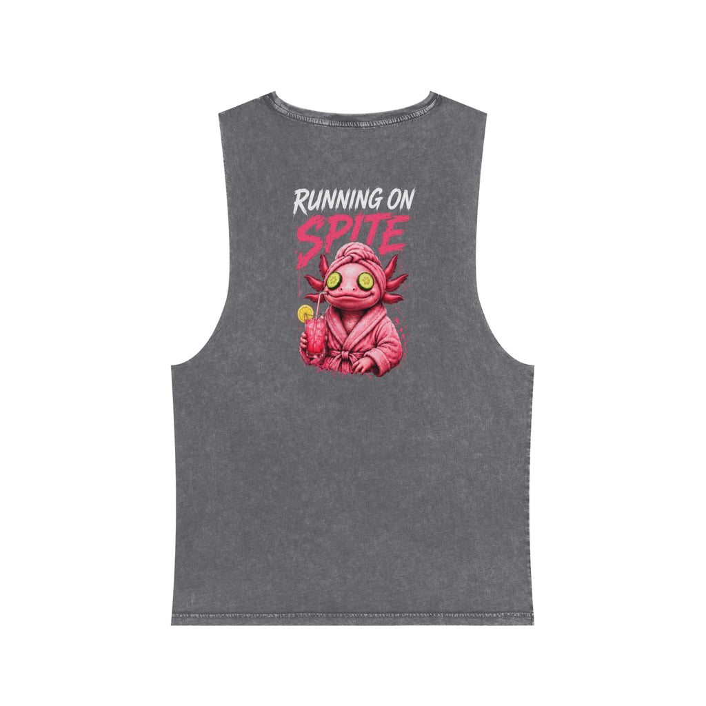 Running on Spite — Back Print Stonewash Tank — Ash Stone — printed back