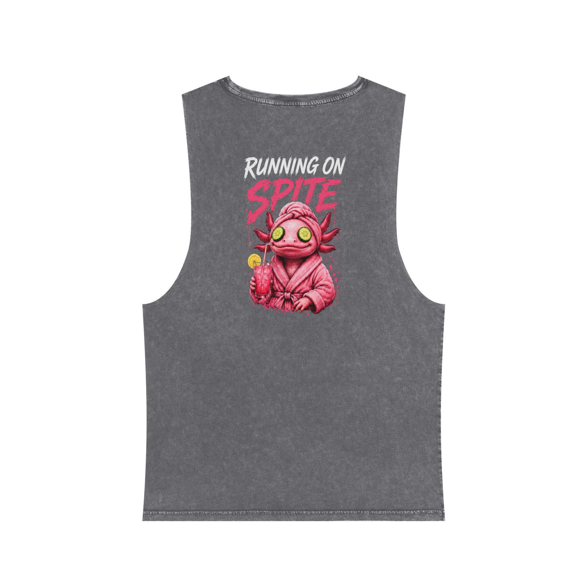 Running on Spite — Back Print Stonewash Tank — Ash Stone — printed back