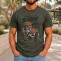 A Beautiful Day To Leave Me Alone graphic printed on the front of an army KRED Threads premium tee