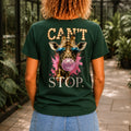 Can't Stop graphic printed on the back of a forest green KRED Threads premium tee