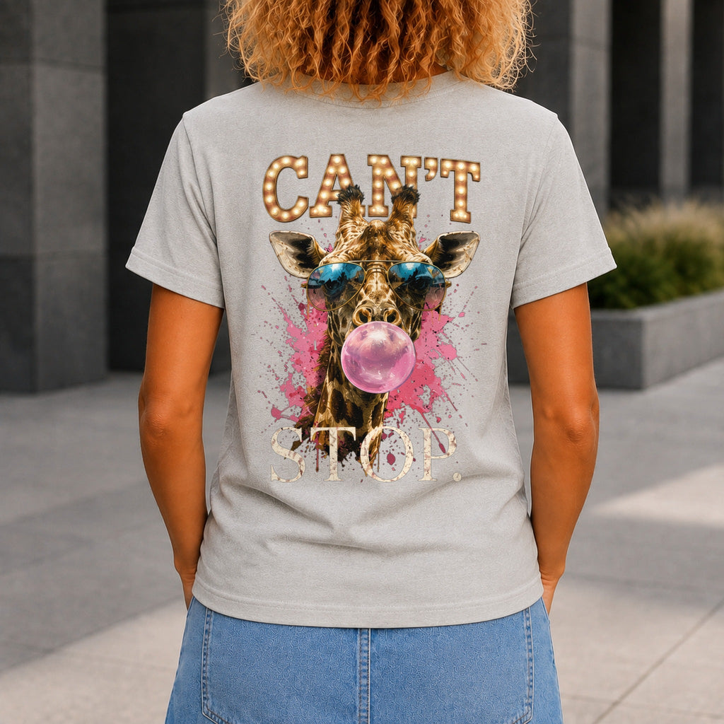 Can't Stop graphic printed on the back of a grey marble KRED Threads premium tee