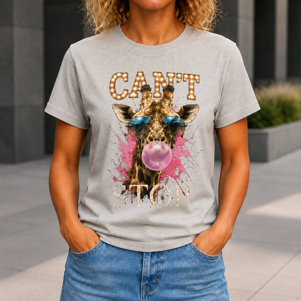Can't Stop graphic printed on the front of a grey marble KRED Threads premium tee