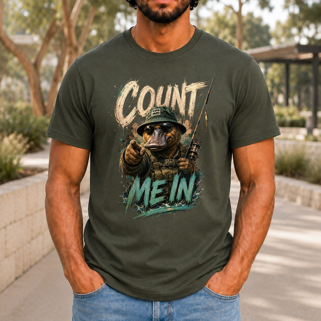 Count Me In Men’s tee in Army, front view