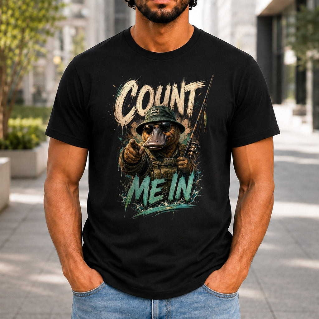 Count Me In Men’s tee in Black, front view