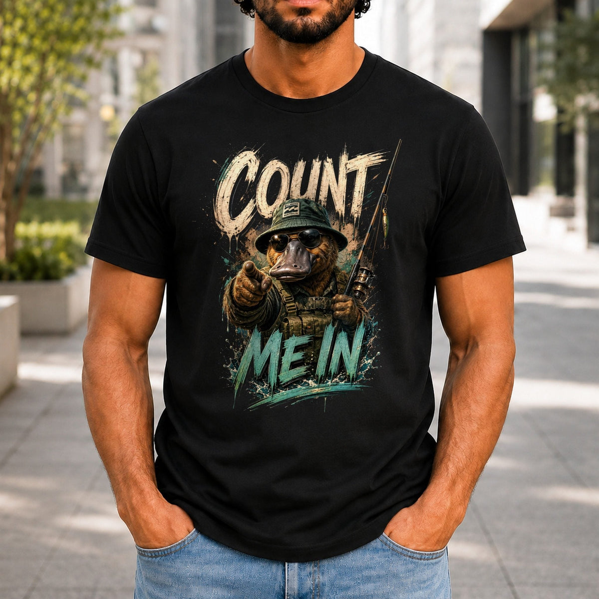 Count Me In Men’s tee in Black, front view
