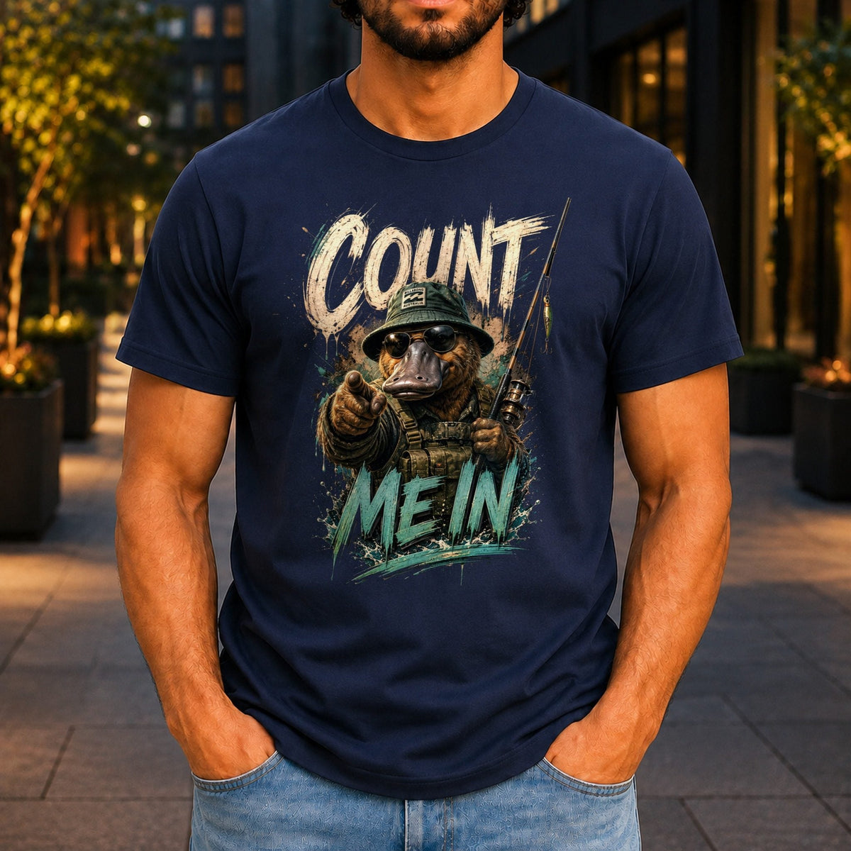 Count Me In Men’s tee in Navy, front view