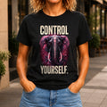 Control Yourself graphic printed on the front of a black KRED Threads premium tee