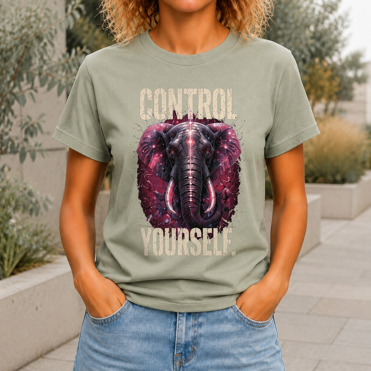 Control Yourself graphic printed on the front of a sage KRED Threads premium tee