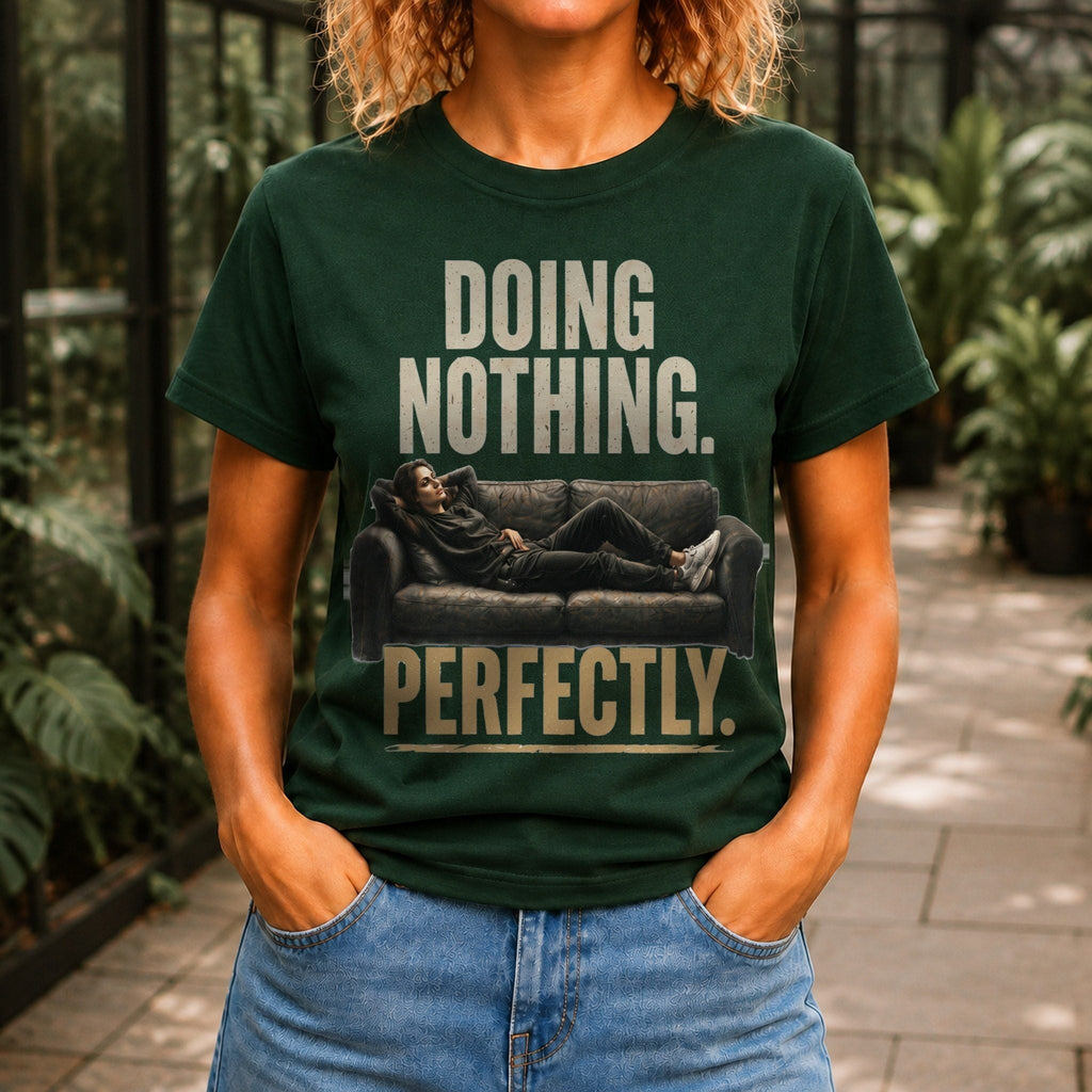 Doing Nothing Perfectly Women’s tee in Forest Green, front view