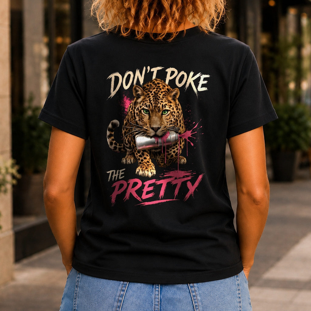 Don’t Poke the Pretty Women’s tee in Black, back view
