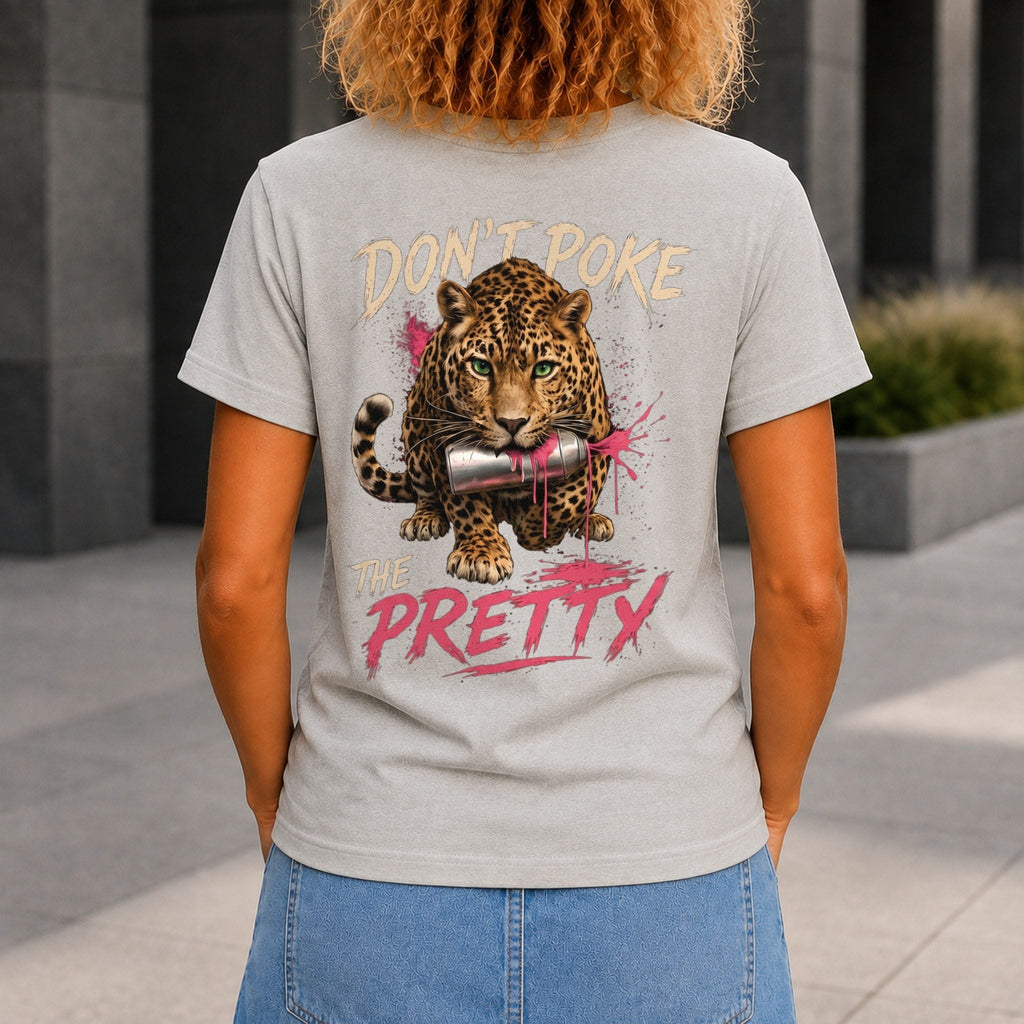 Don’t Poke the Pretty Women’s tee in Grey Marble, back view