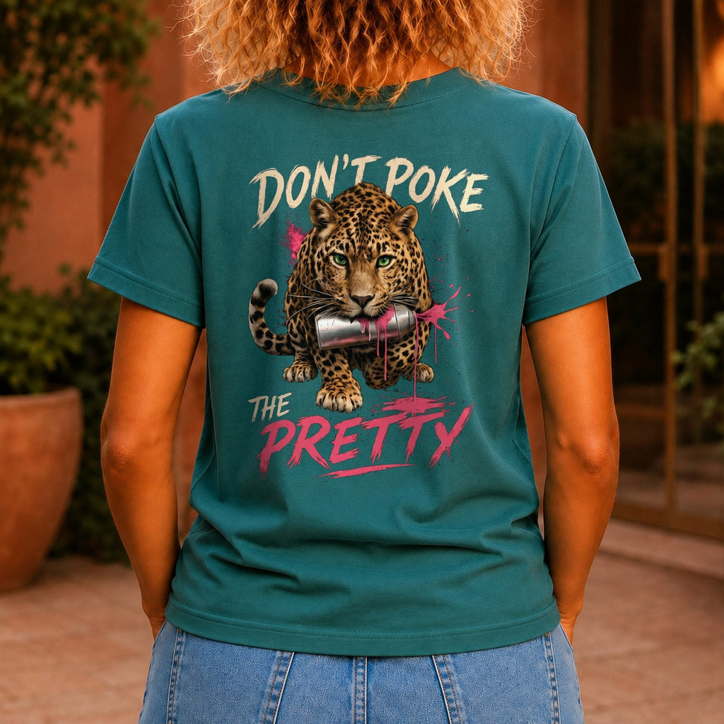 Don’t Poke the Pretty Women’s tee in Jade, back view