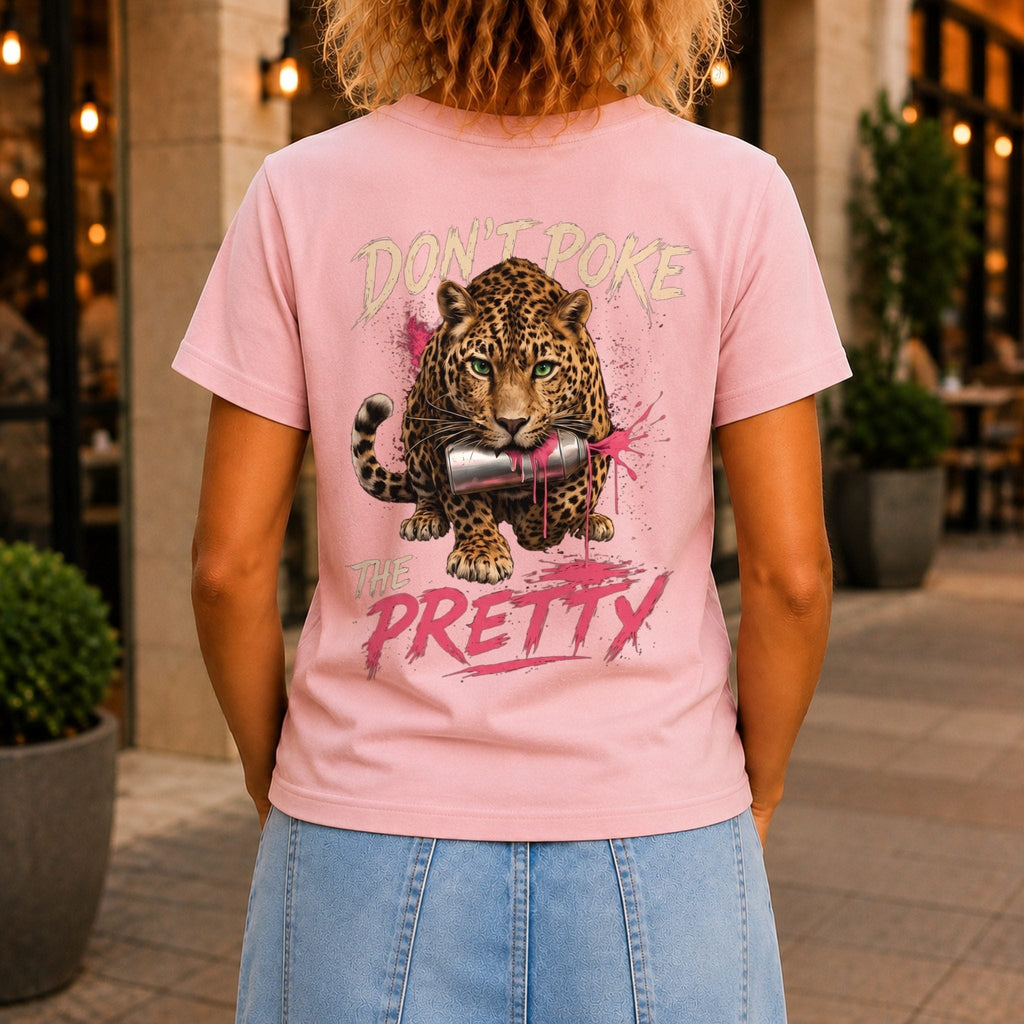 Don’t Poke the Pretty Women’s tee in Pink, back view