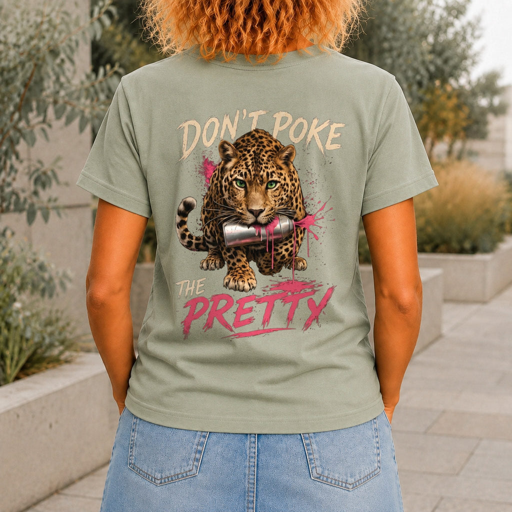 Don’t Poke the Pretty Women’s tee in Sage, back view