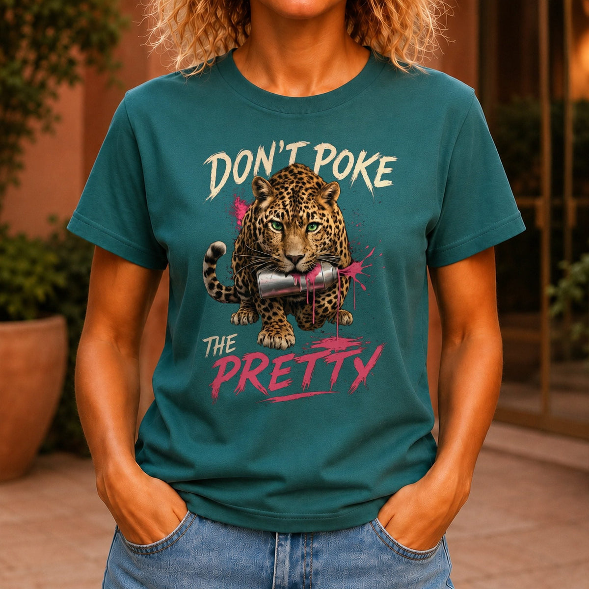 Don’t Poke the Pretty Women’s tee in Jade, front view