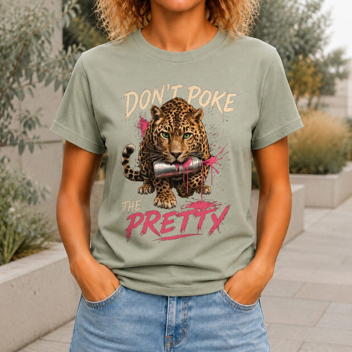 Don’t Poke the Pretty Women’s tee in Sage, front view