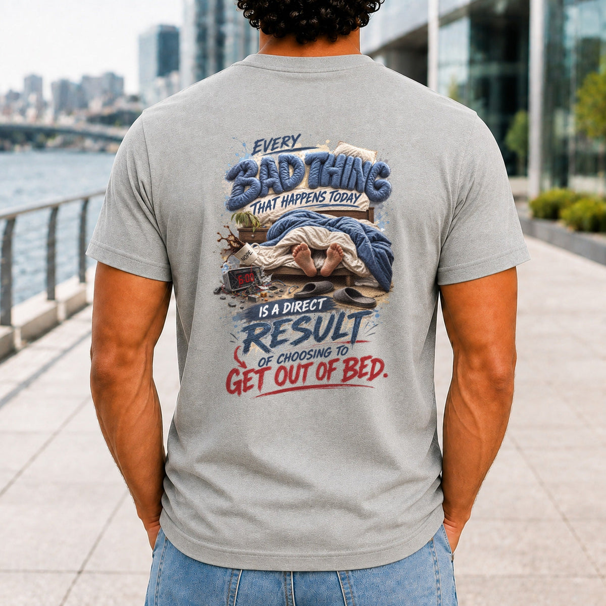 Every Bad Thing graphic printed on the back of an athletic heather KRED Threads premium tee