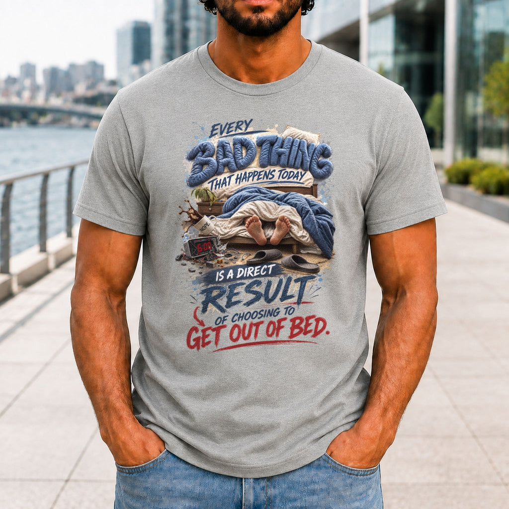 Every Bad Thing graphic printed on the front of an athletic heather KRED Threads premium tee