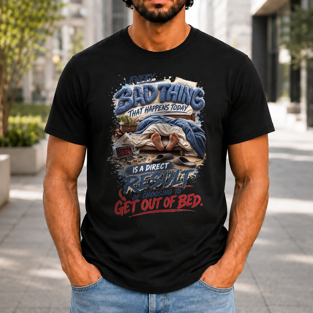Every Bad Thing graphic printed on the front of a black KRED Threads premium tee