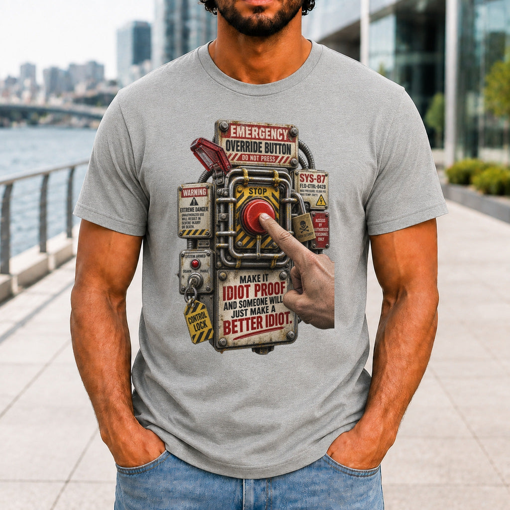 Make It Idiot Proof graphic printed on the front of an athletic heather KRED Threads premium tee