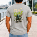 Flat Chat graphic printed on the back of an athletic heather KRED Threads premium tee