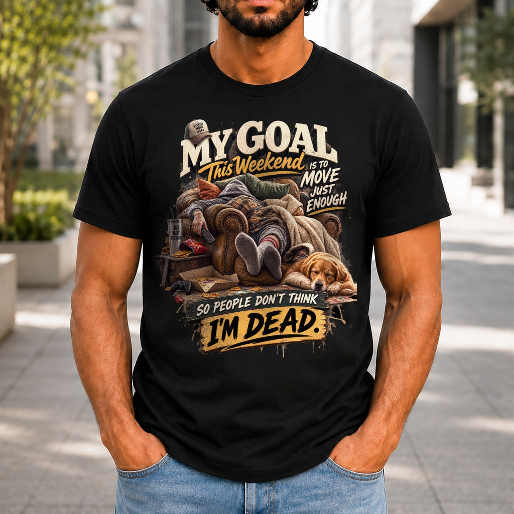 So People Don't Think I'm Dead graphic printed on the front of a black KRED Threads premium tee