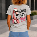 Game, Set, Match graphic printed on the back of a grey marble KRED Threads premium tee