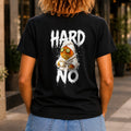 Hard No graphic printed on the back of a black KRED Threads premium tee