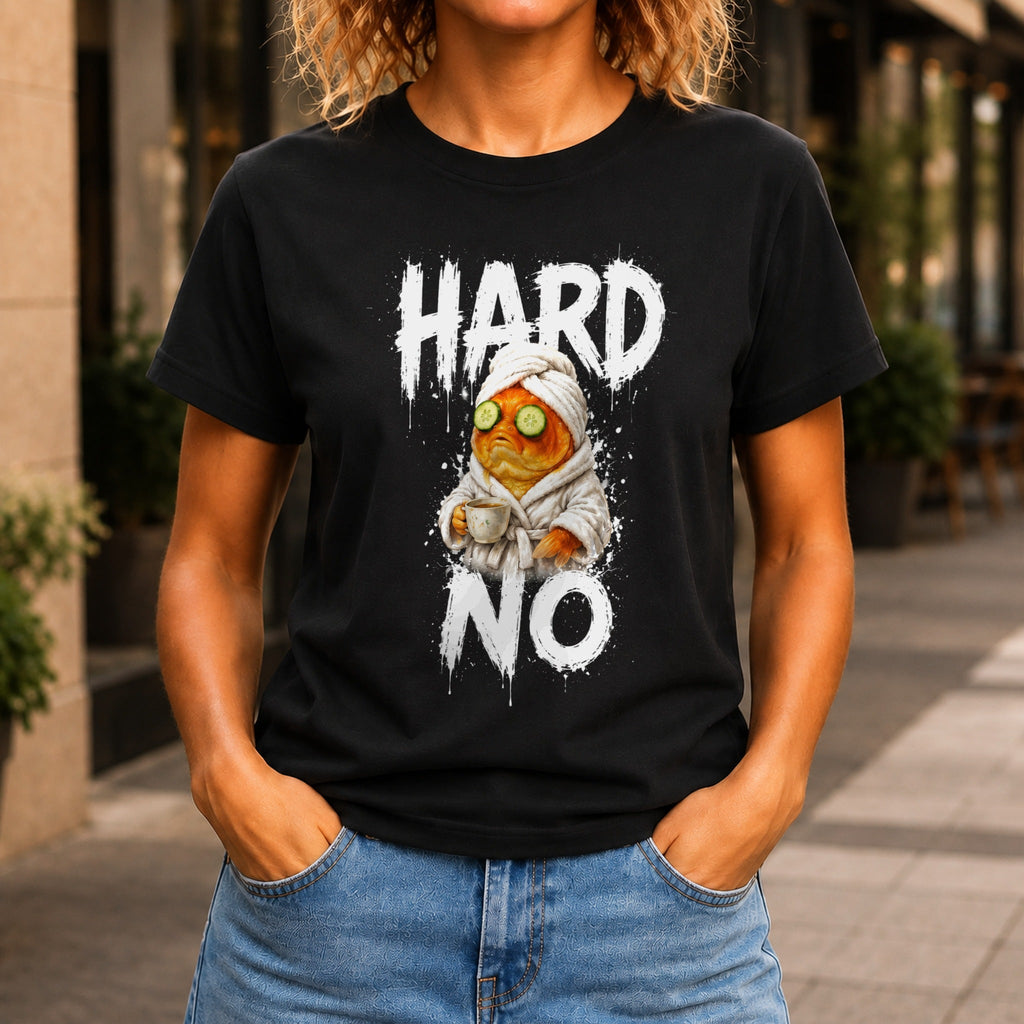 Hard No graphic printed on the front of a black KRED Threads premium tee