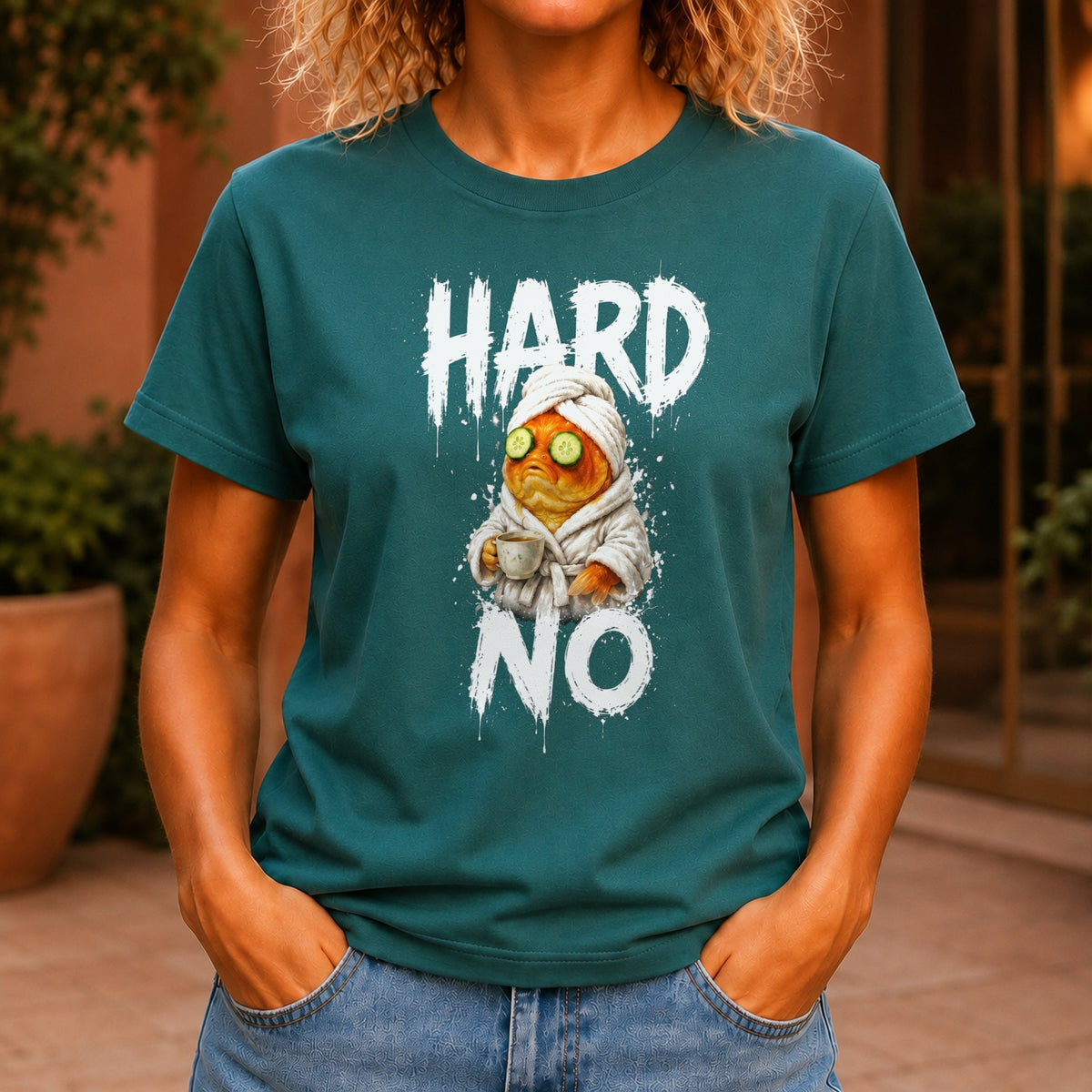 Hard No graphic printed on the front of a jade KRED Threads premium tee