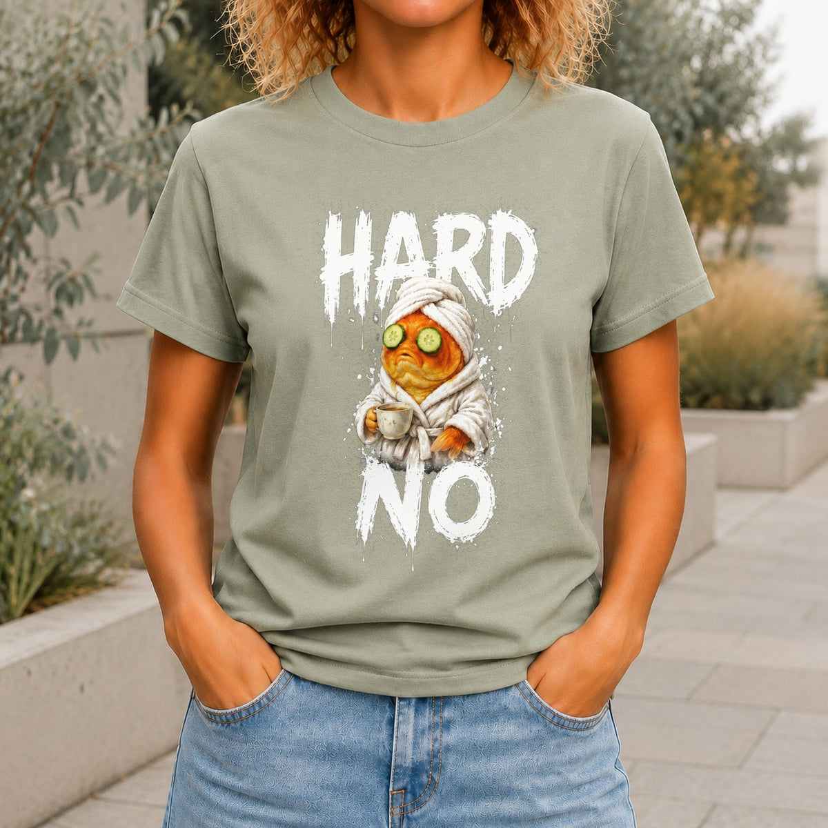 Hard No graphic printed on the front of a sage KRED Threads premium tee