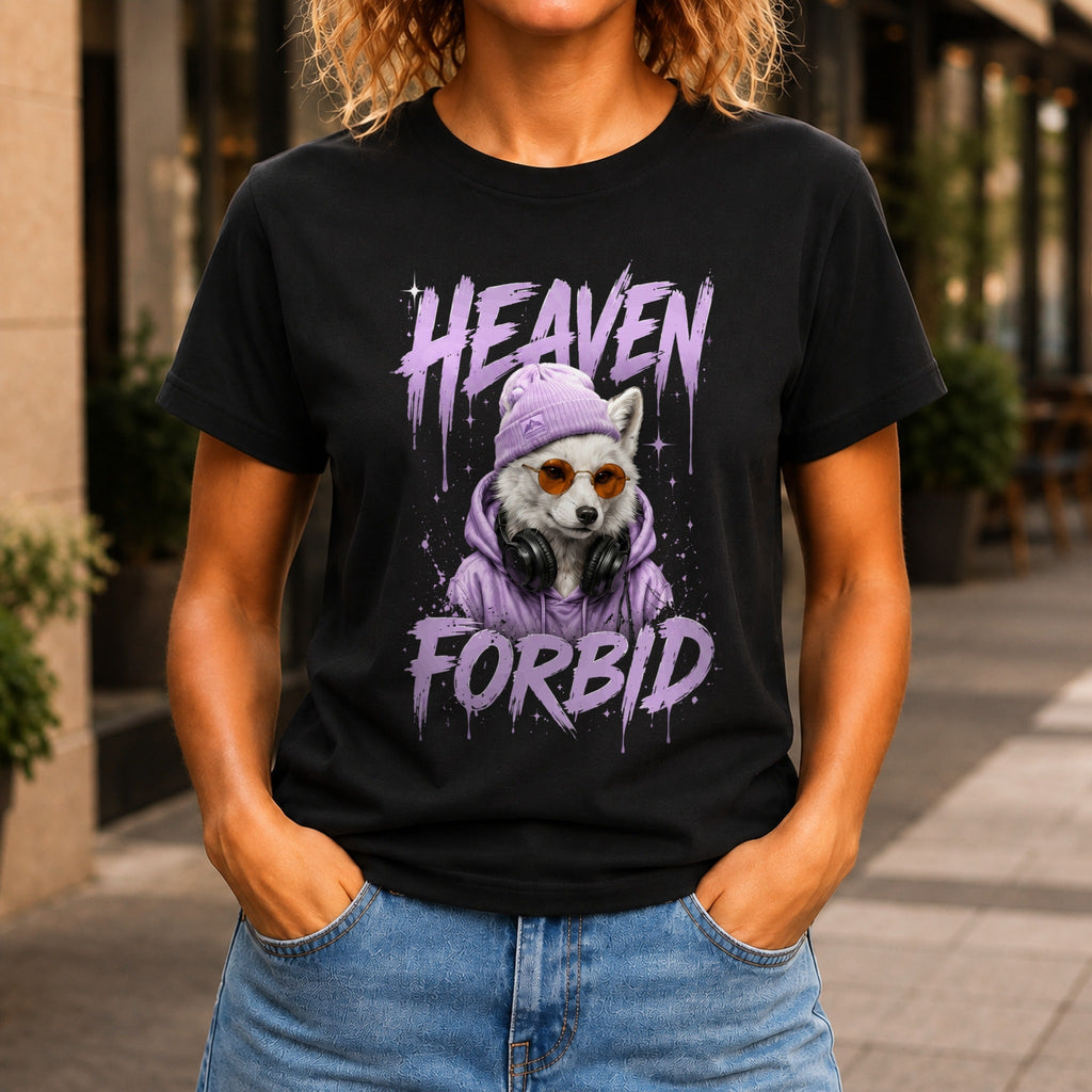 Heaven Forbid graphic printed on the front of a black KRED Threads premium tee