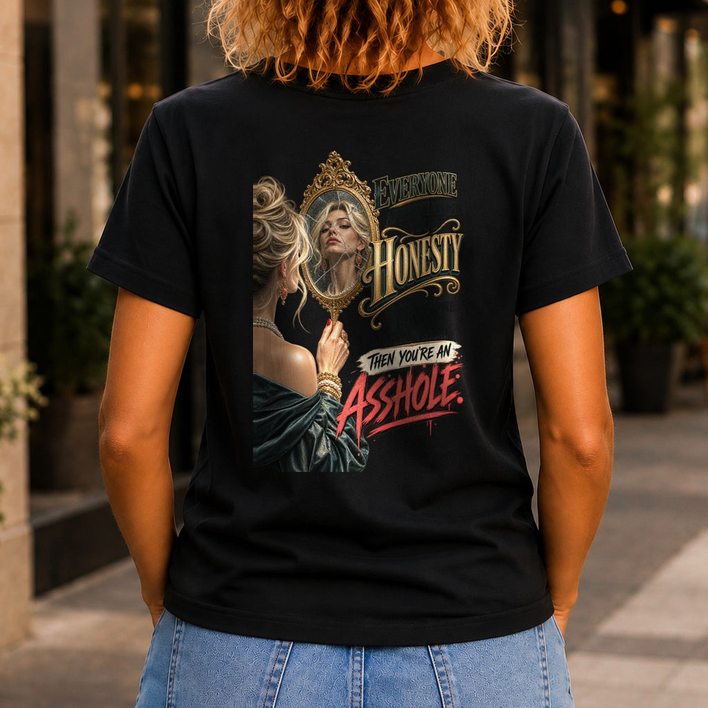 Everyone Appreciates Your Honesty graphic printed on the back of a black KRED Threads premium tee
