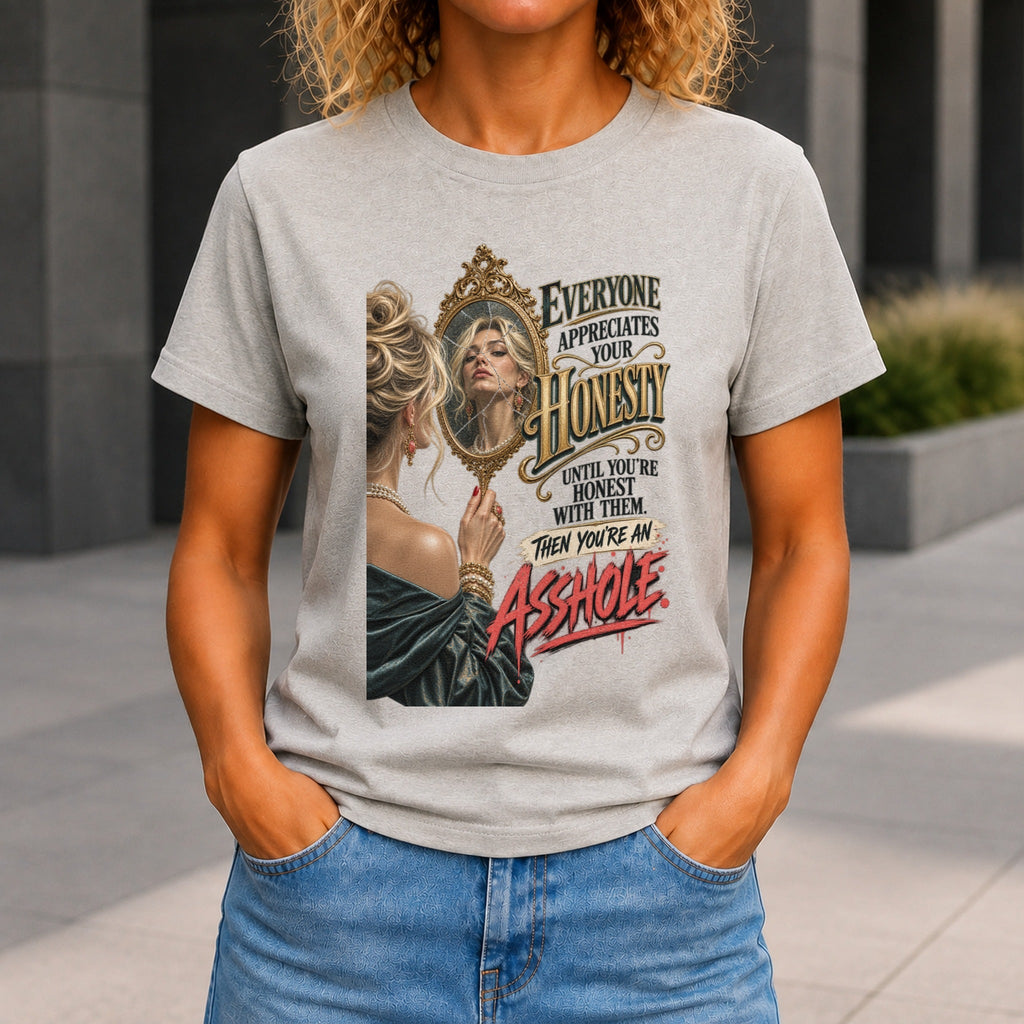 Everyone Appreciates Your Honesty graphic printed on the front of a grey marble KRED Threads premium tee