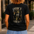 How's Your Day graphic printed on the back of a black KRED Threads premium tee