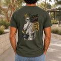 I Came, I Saw, I Forgot Why I Came graphic printed on the back of an army KRED Threads premium tee