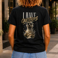 I Have Questions graphic printed on the back of a black KRED Threads premium tee