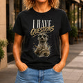 I Have Questions graphic printed on the front of a black KRED Threads premium tee