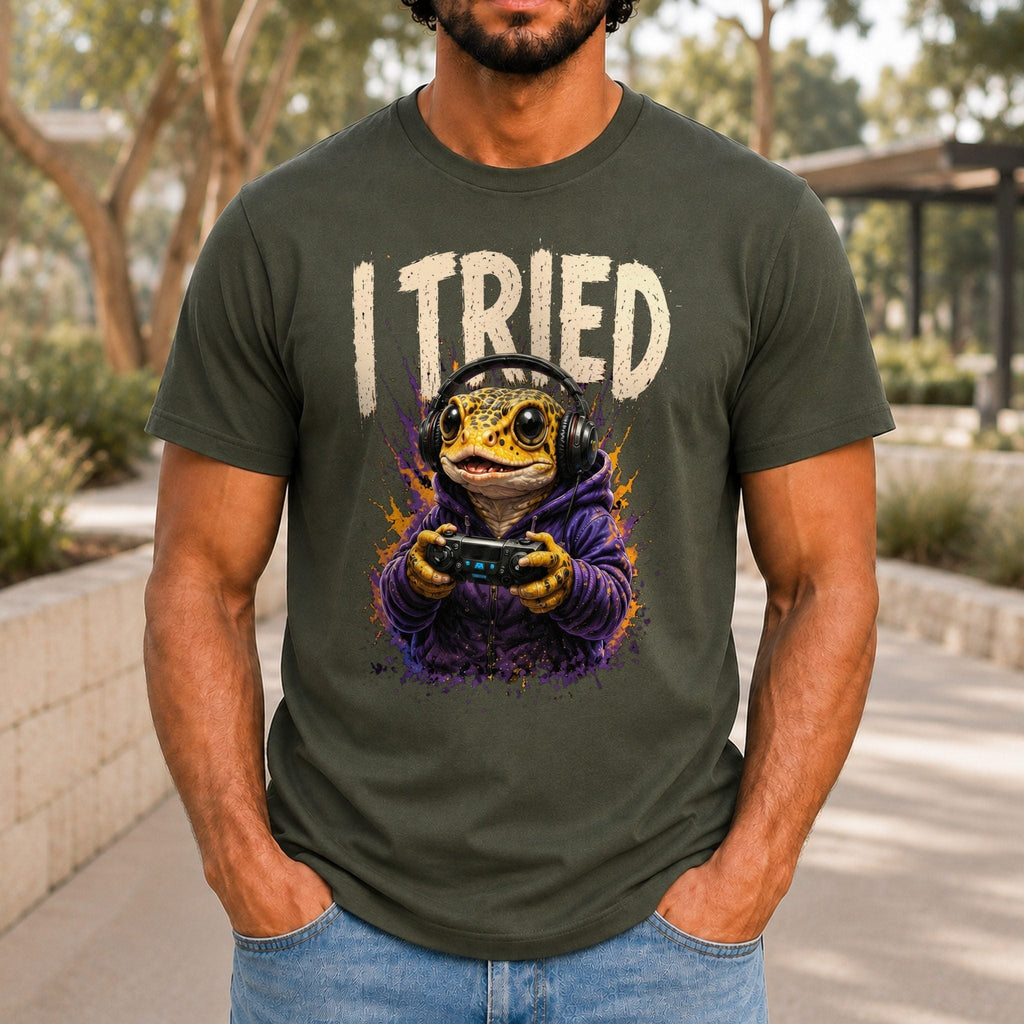 I Tried Men’s tee in Army, front view