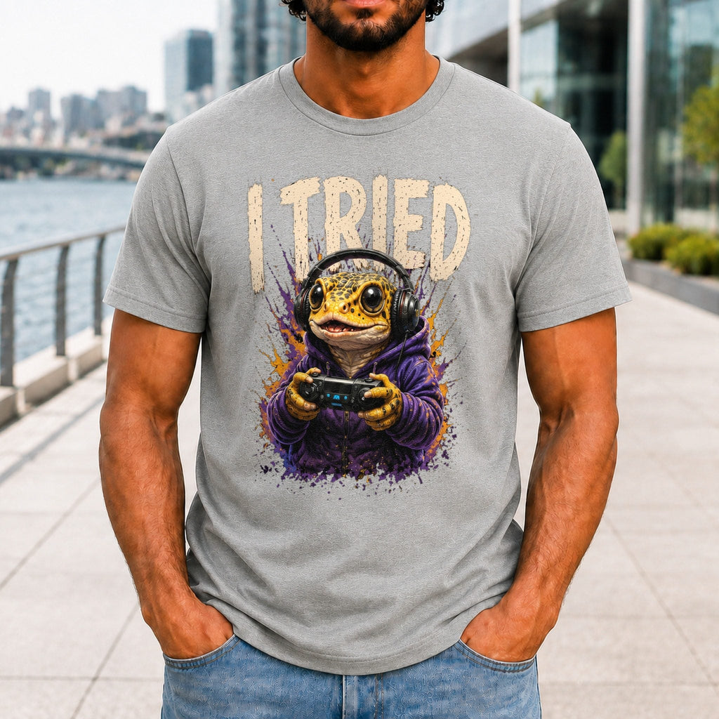 I Tried Men’s tee in Athletic Heather, front view