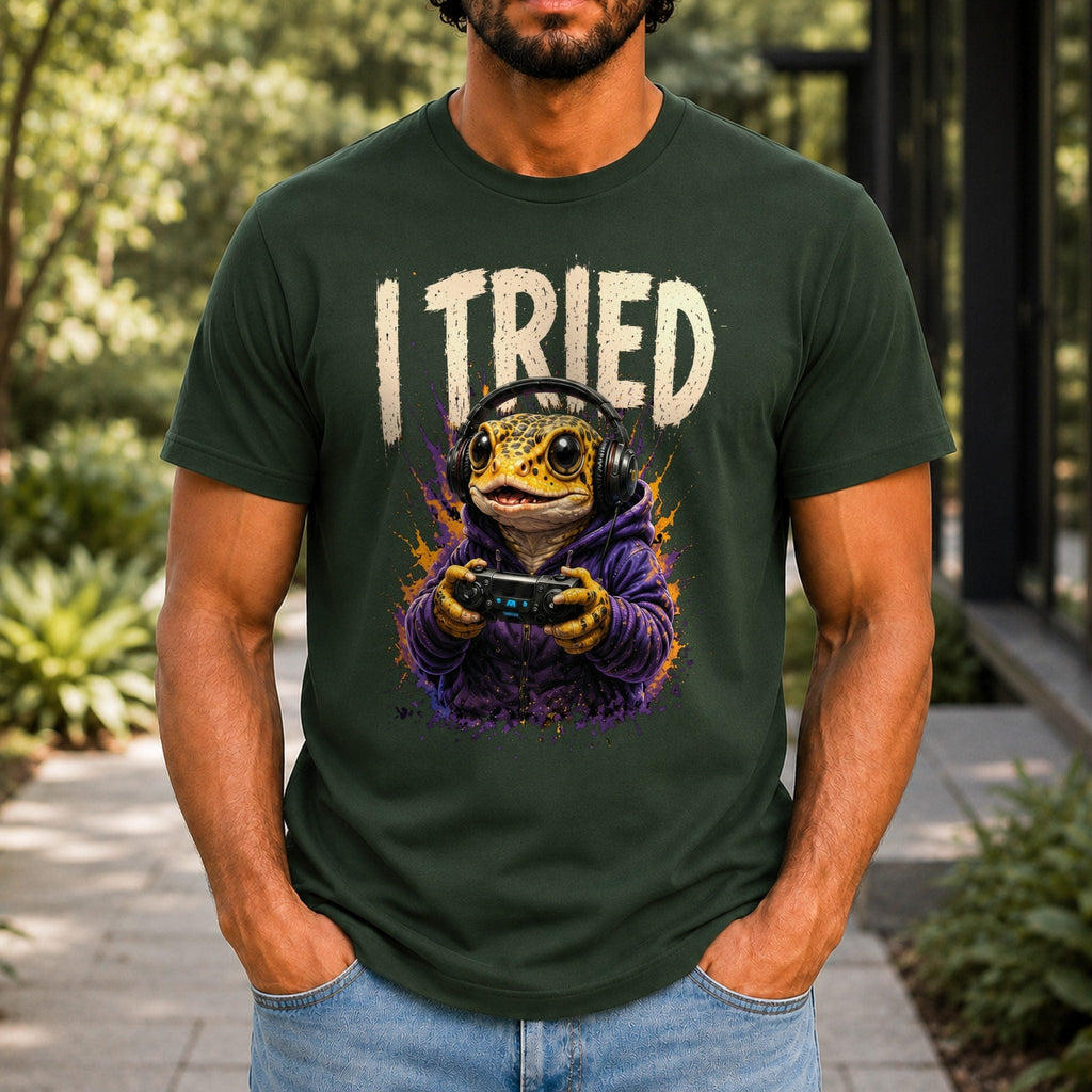I Tried Men’s tee in Forest Green, front view