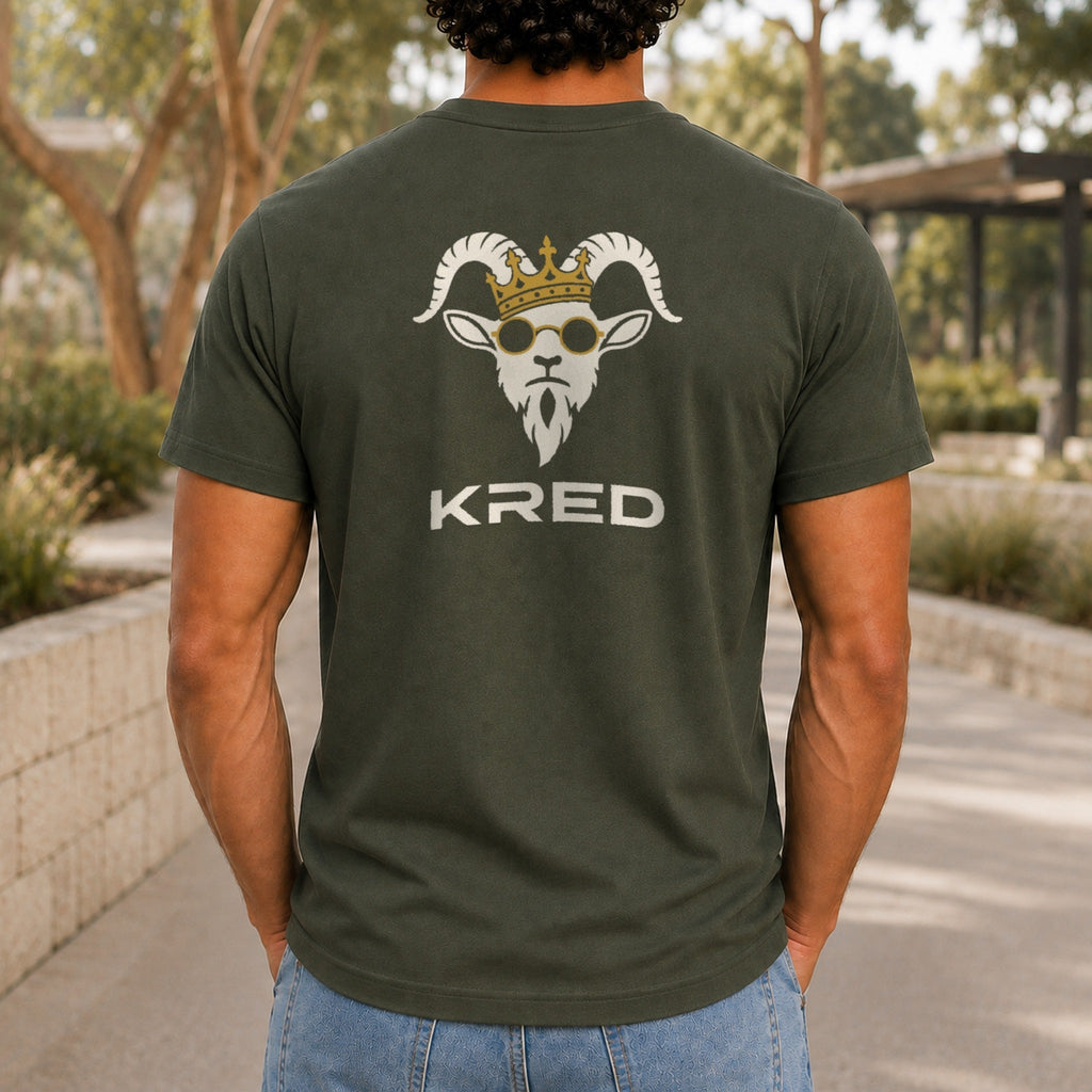 KRED Mascot Tee men's Army - crowned goat back print