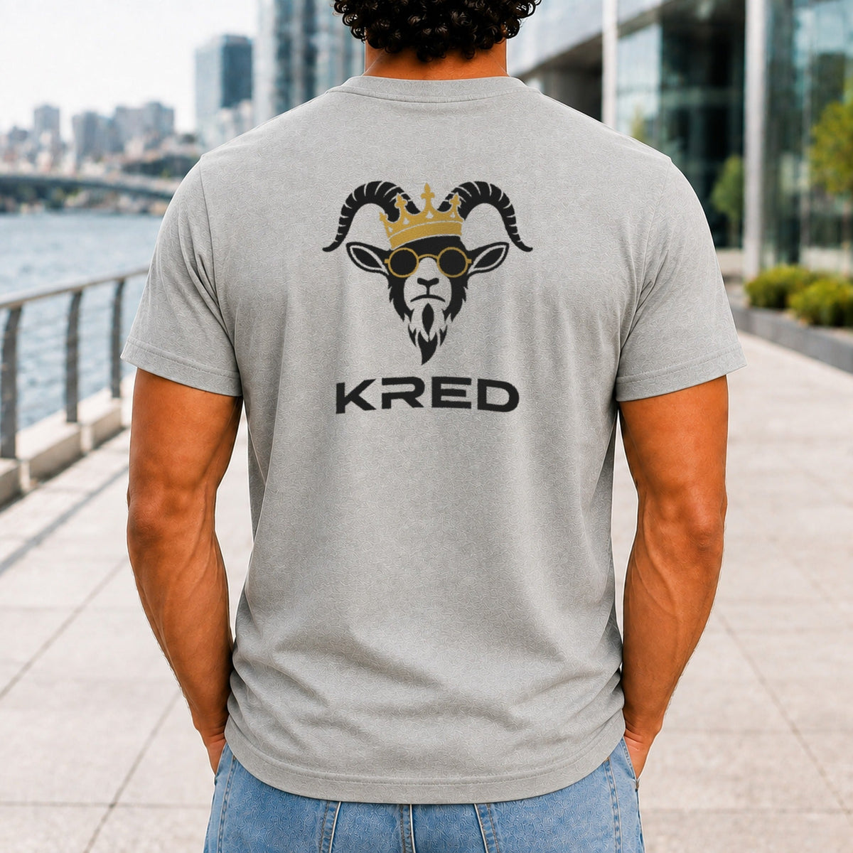 KRED Mascot Tee men's Athletic Heather - crowned goat back print
