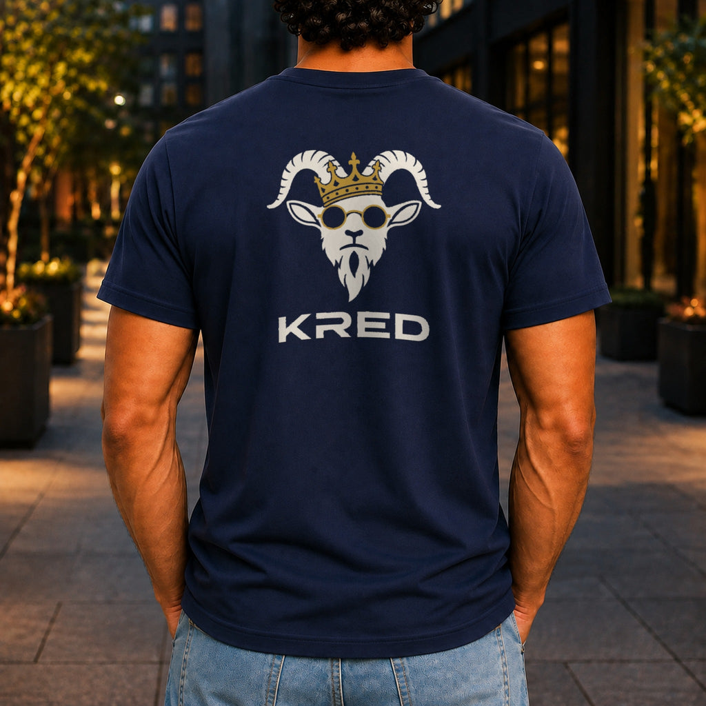 KRED Mascot Tee men's Navy - crowned goat back print