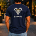 KRED Mascot Tee men's Navy - crowned goat back print